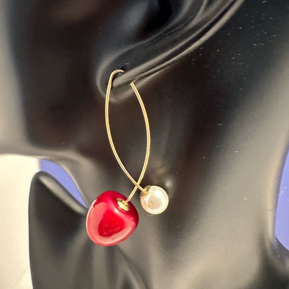 Faux Pearl and Cherry Earrings